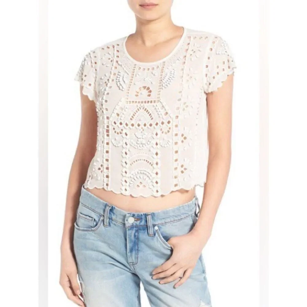 LOVERS+FRIENDS BEADS EMBROIDERED IVORY/white  COLOR SIZE Medium BLOUSE